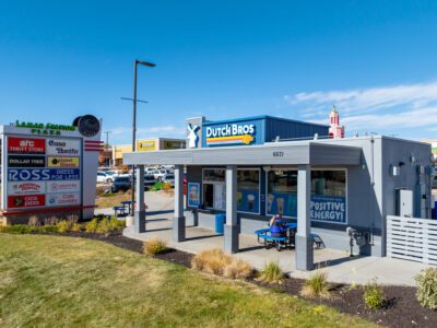 Dutch Bros Coffee shop at Lamar Station Plaza.